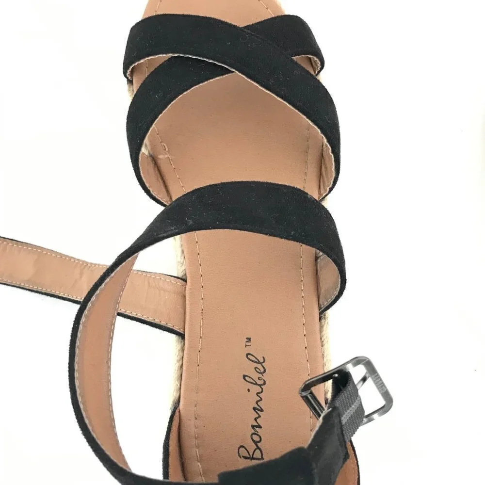 Bonnibel Black Faux Suede Ankle Strap Espadrilles Size 10